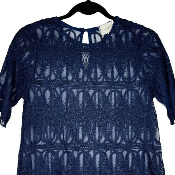 Anthropologie En Elle Marka Lace Tee Size 2 Navy Blue - Picture 3 of 6